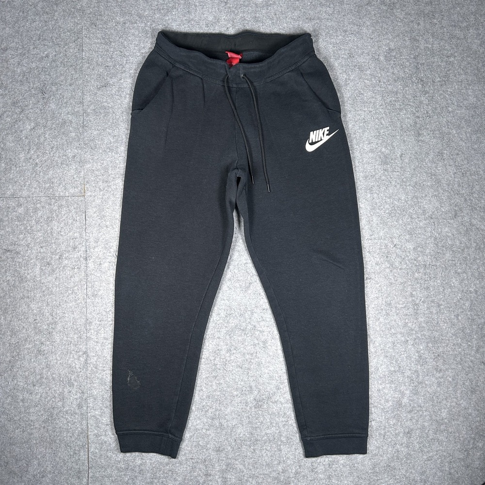 Nike Sweatpants Mens Medium Black Joggers Fleece Tapered Drawstring Swoosh